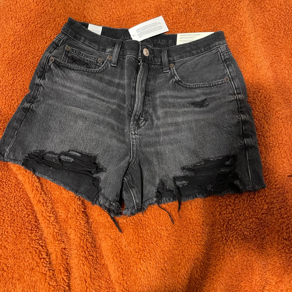 American Eagle Ripped Black Denim Shorts